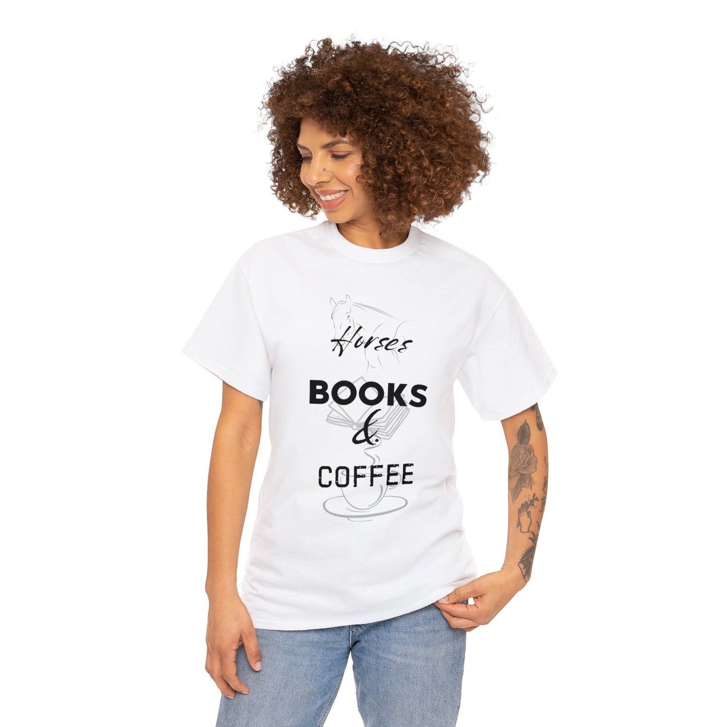 Horses. Books. & Coffee - Unisex Heavy Cotton Tee