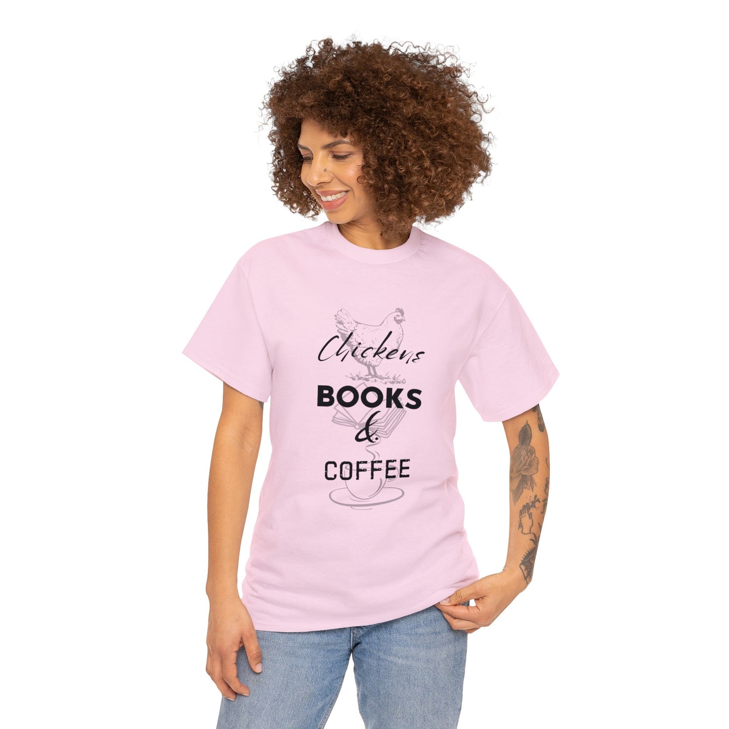 Chickens, Books, & Coffee - Unisex Heavy Cotton Tee