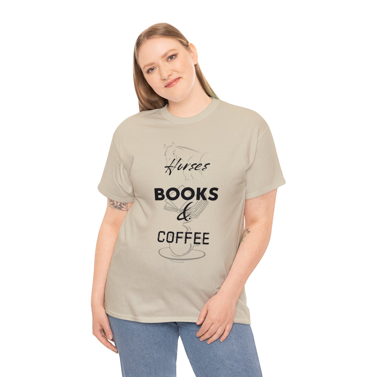 Horses. Books. & Coffee - Unisex Heavy Cotton Tee