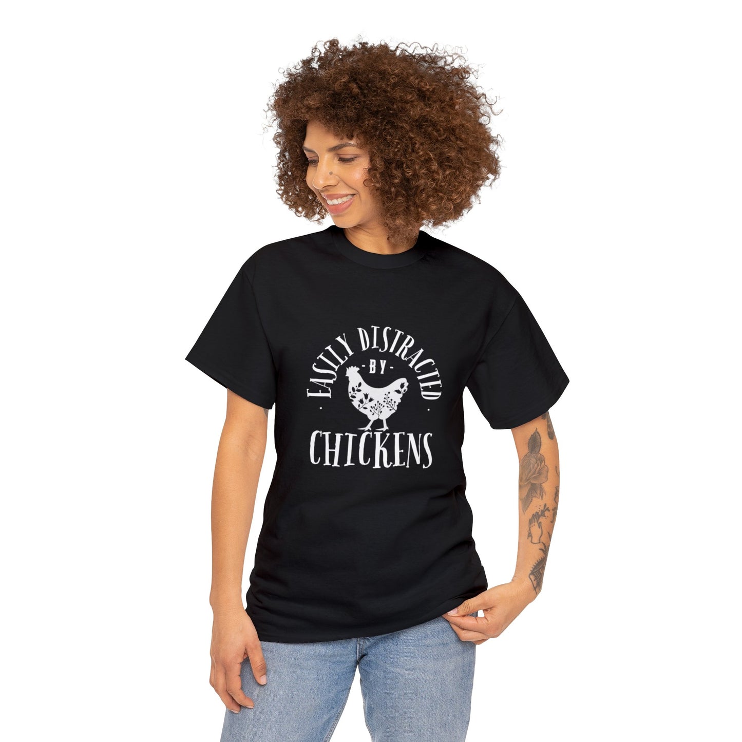 Easily Distracted By Chickens - Unisex Heavy Cotton Tee