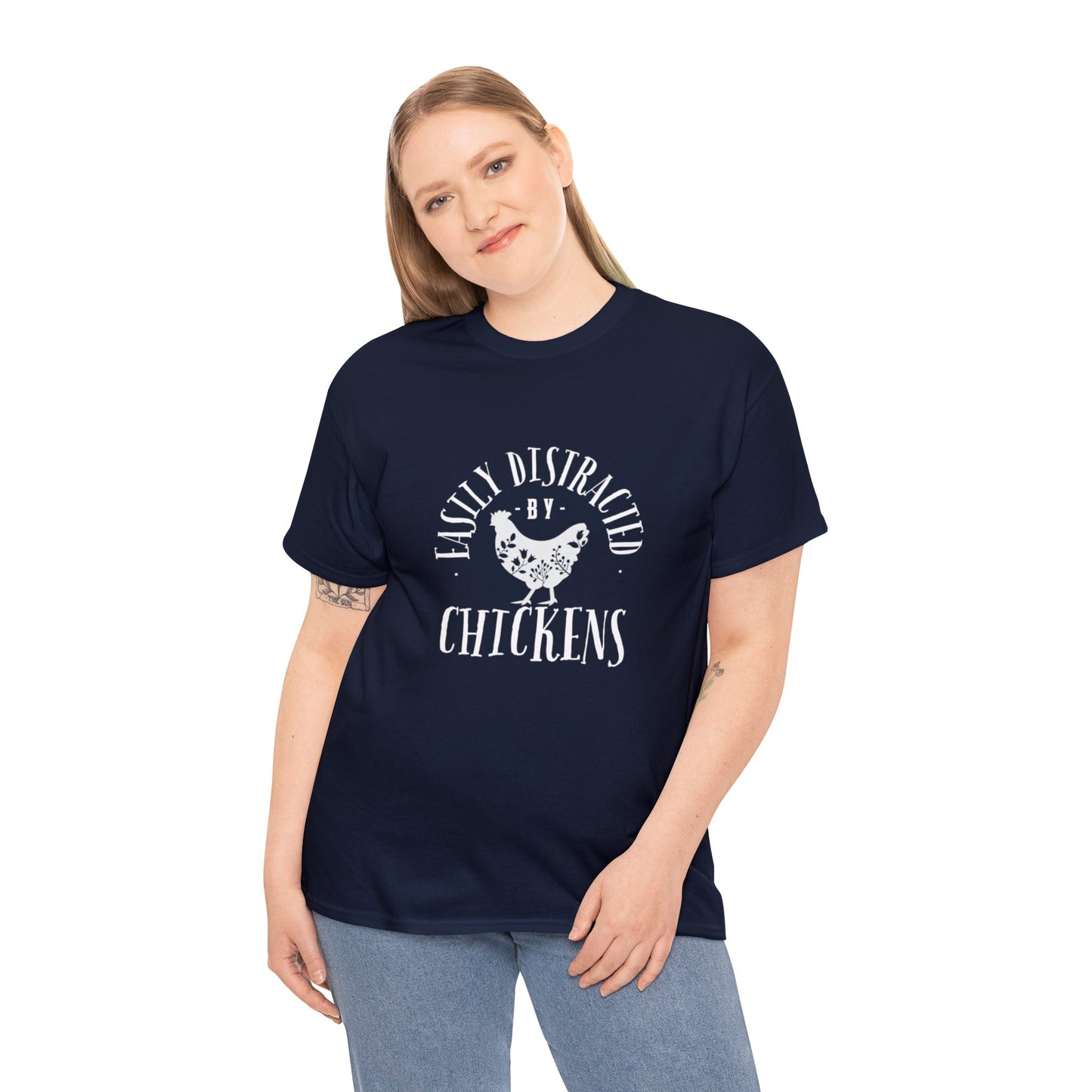 Easily Distracted By Chickens - Unisex Heavy Cotton Tee