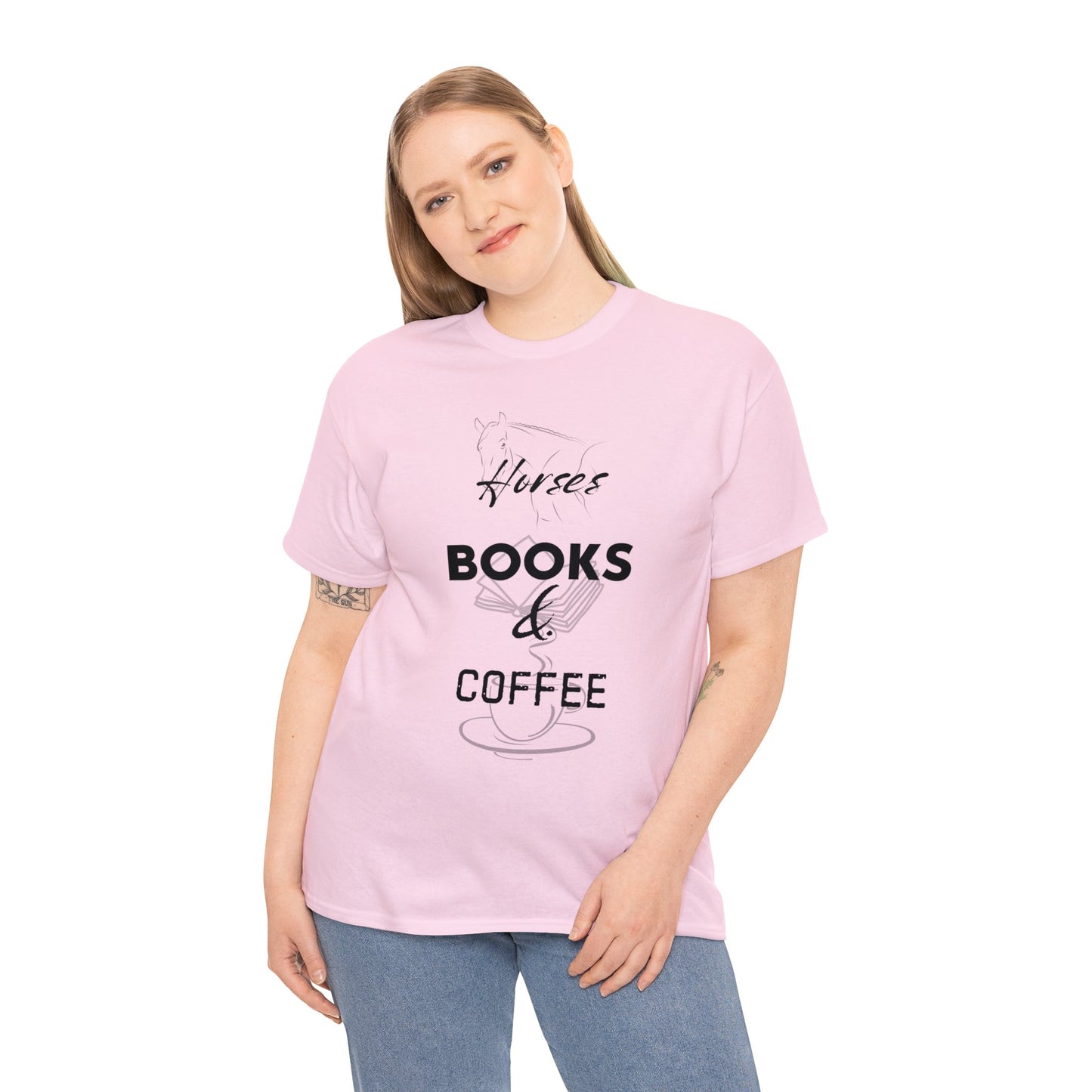 Horses. Books. & Coffee - Unisex Heavy Cotton Tee