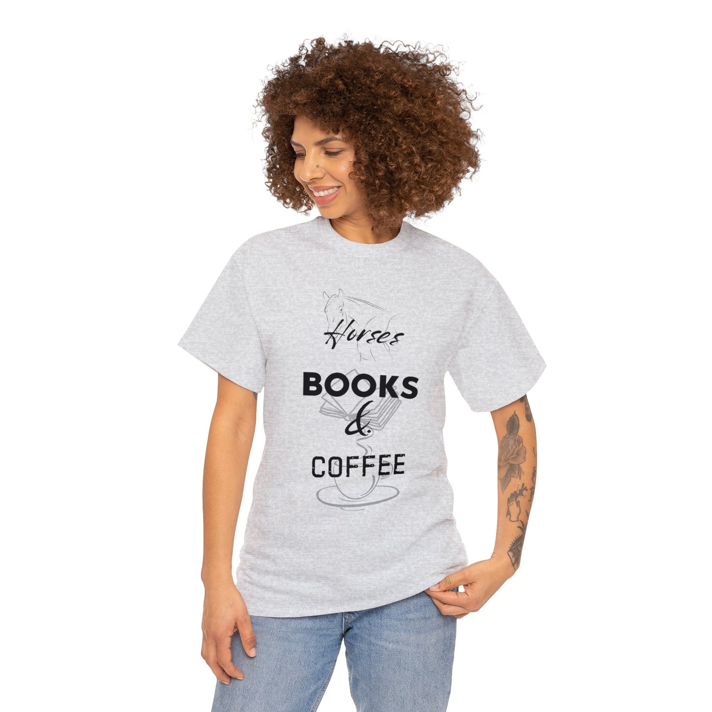 Horses. Books. & Coffee - Unisex Heavy Cotton Tee