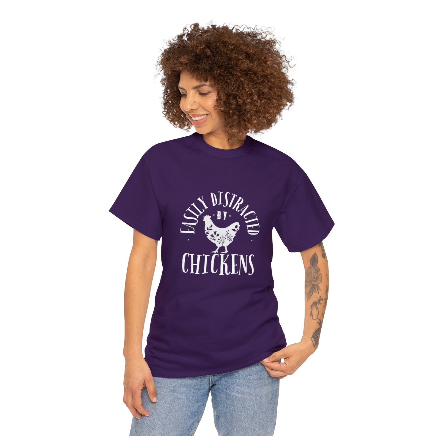 Easily Distracted By Chickens - Unisex Heavy Cotton Tee