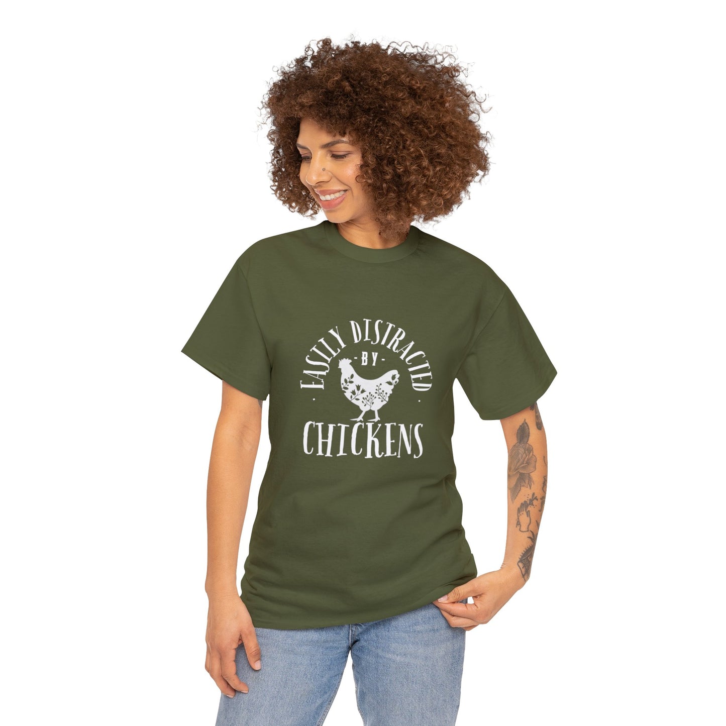 Easily Distracted By Chickens - Unisex Heavy Cotton Tee