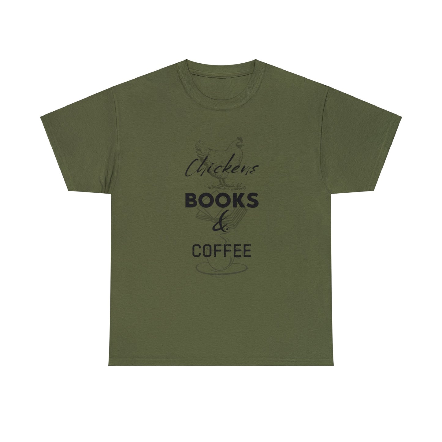 Chickens, Books, & Coffee - Unisex Heavy Cotton Tee