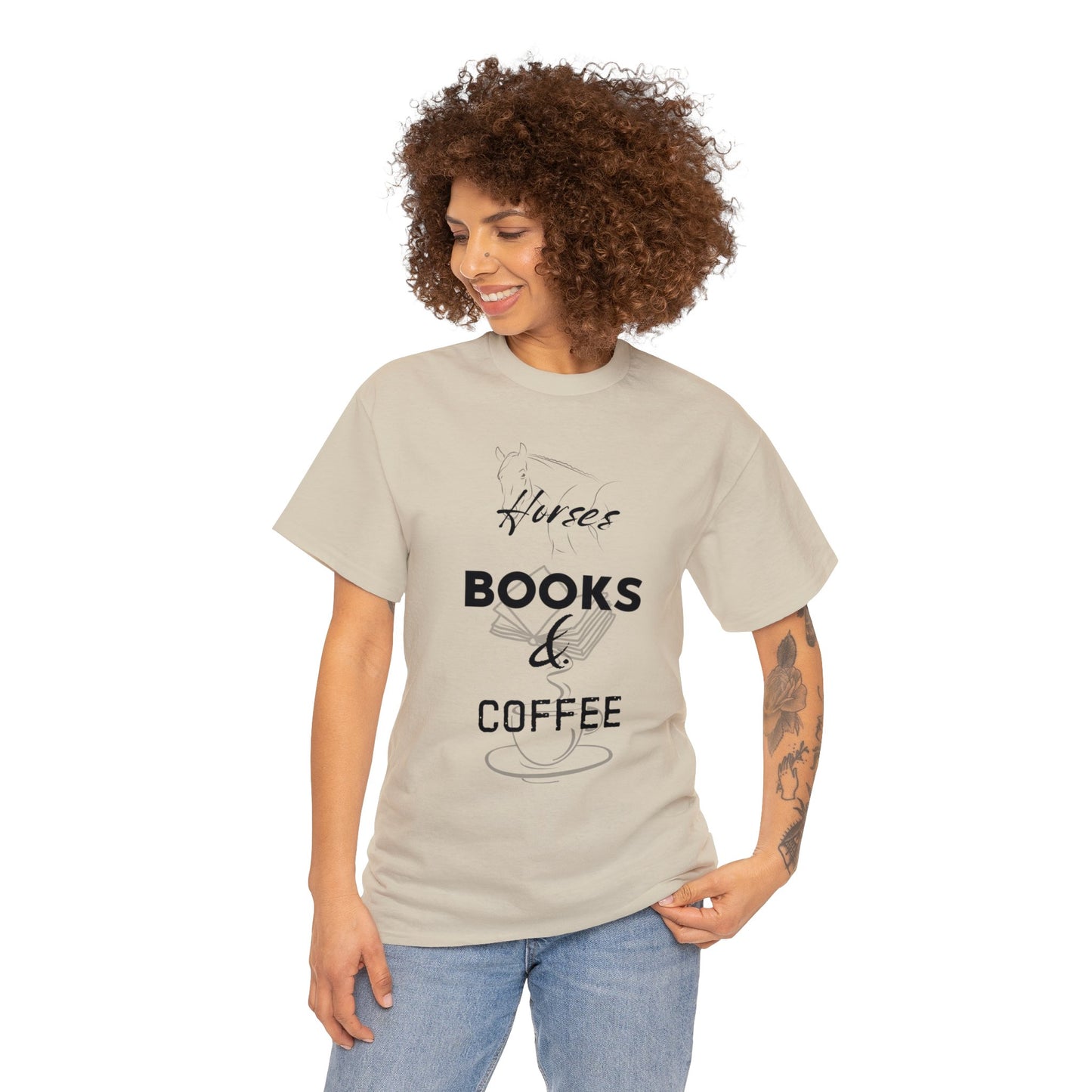 Horses. Books. & Coffee - Unisex Heavy Cotton Tee