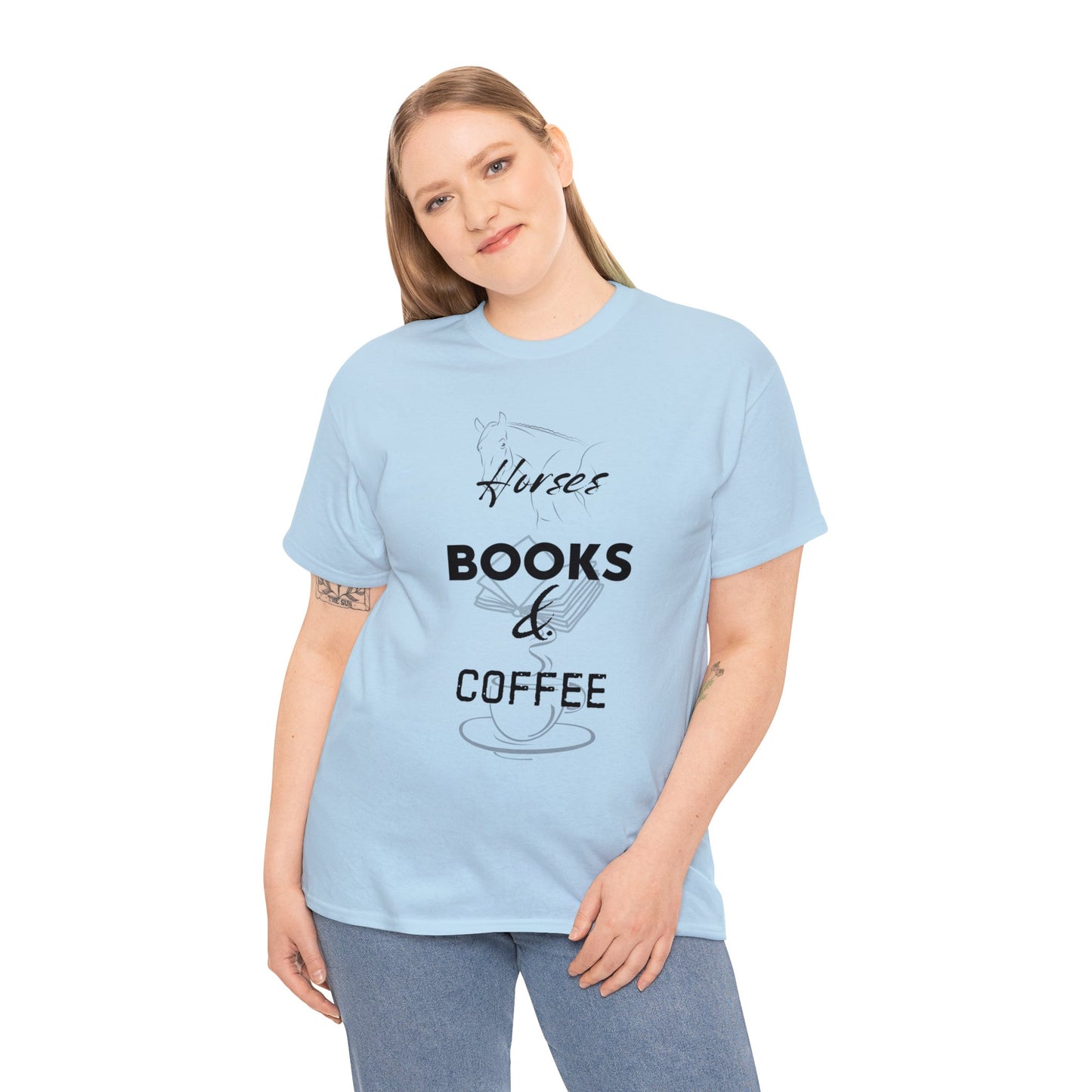 Horses. Books. & Coffee - Unisex Heavy Cotton Tee