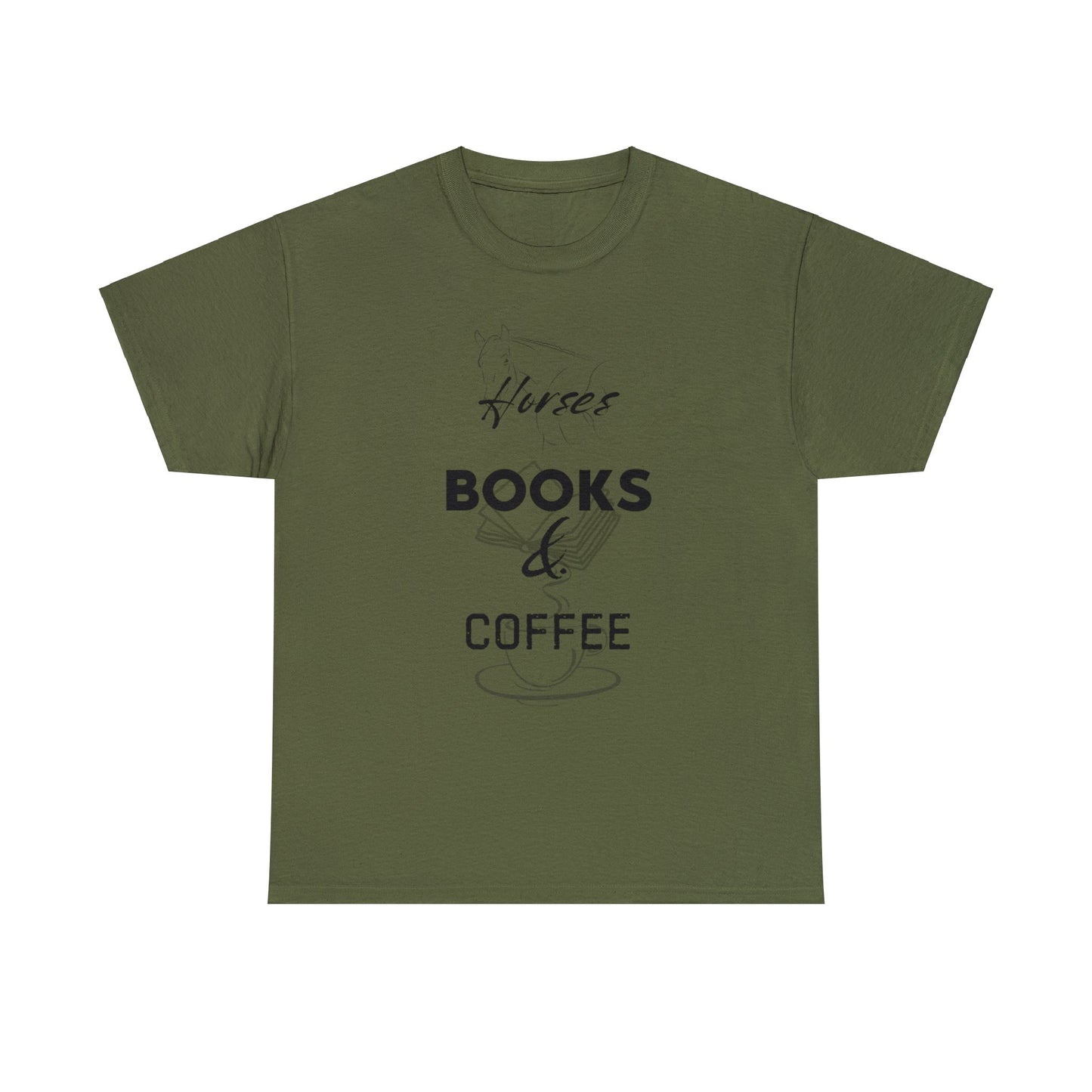 Horses. Books. & Coffee - Unisex Heavy Cotton Tee